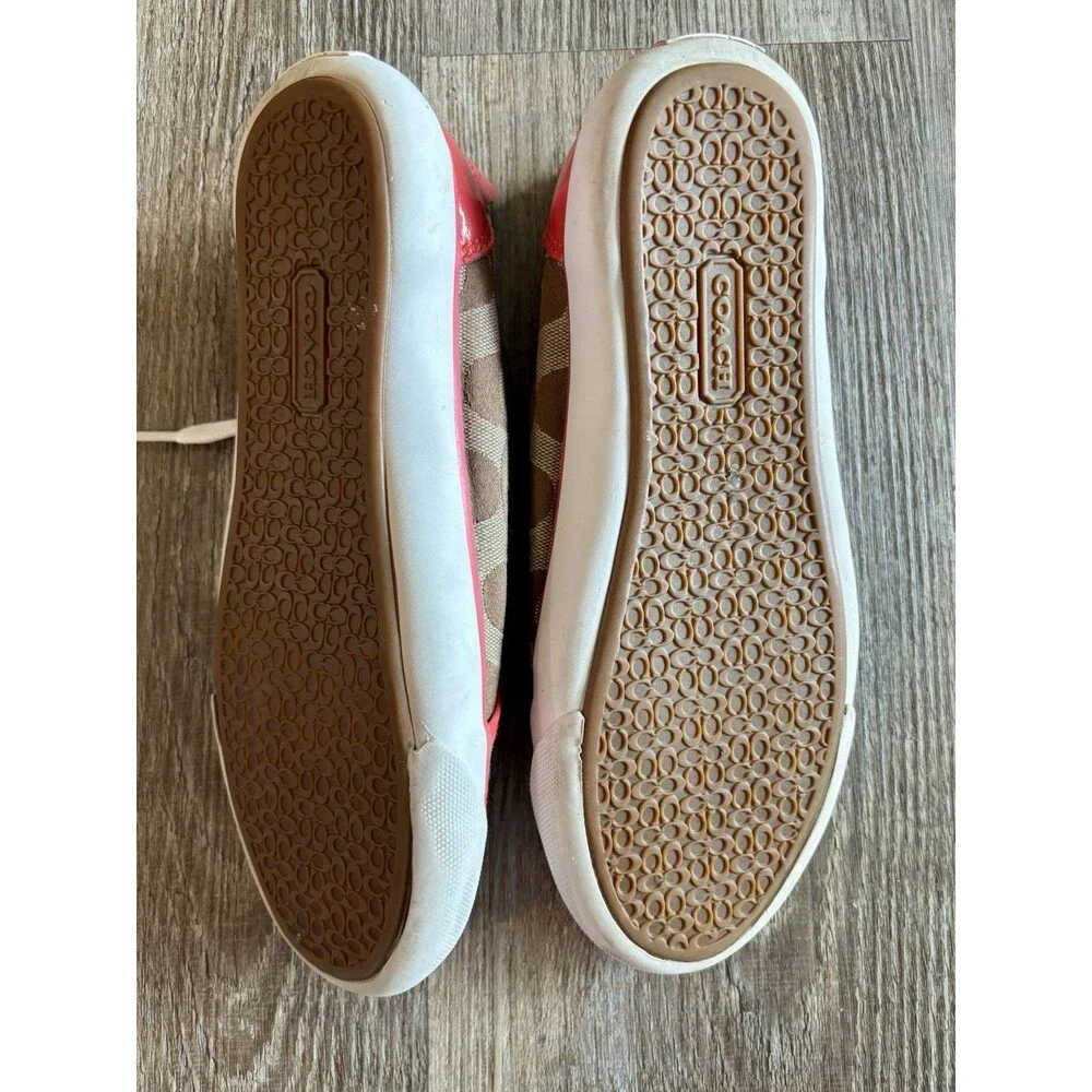 Coach Barrett Monogram Khaki Brown Pink Canvas Low Top Sneaker Tennis Shoe 7.5B